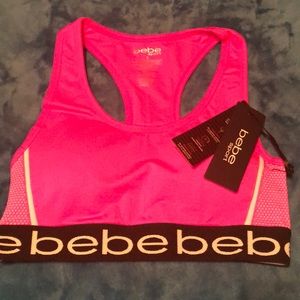NWT Bebe sports bra size s hot pink with removable pads